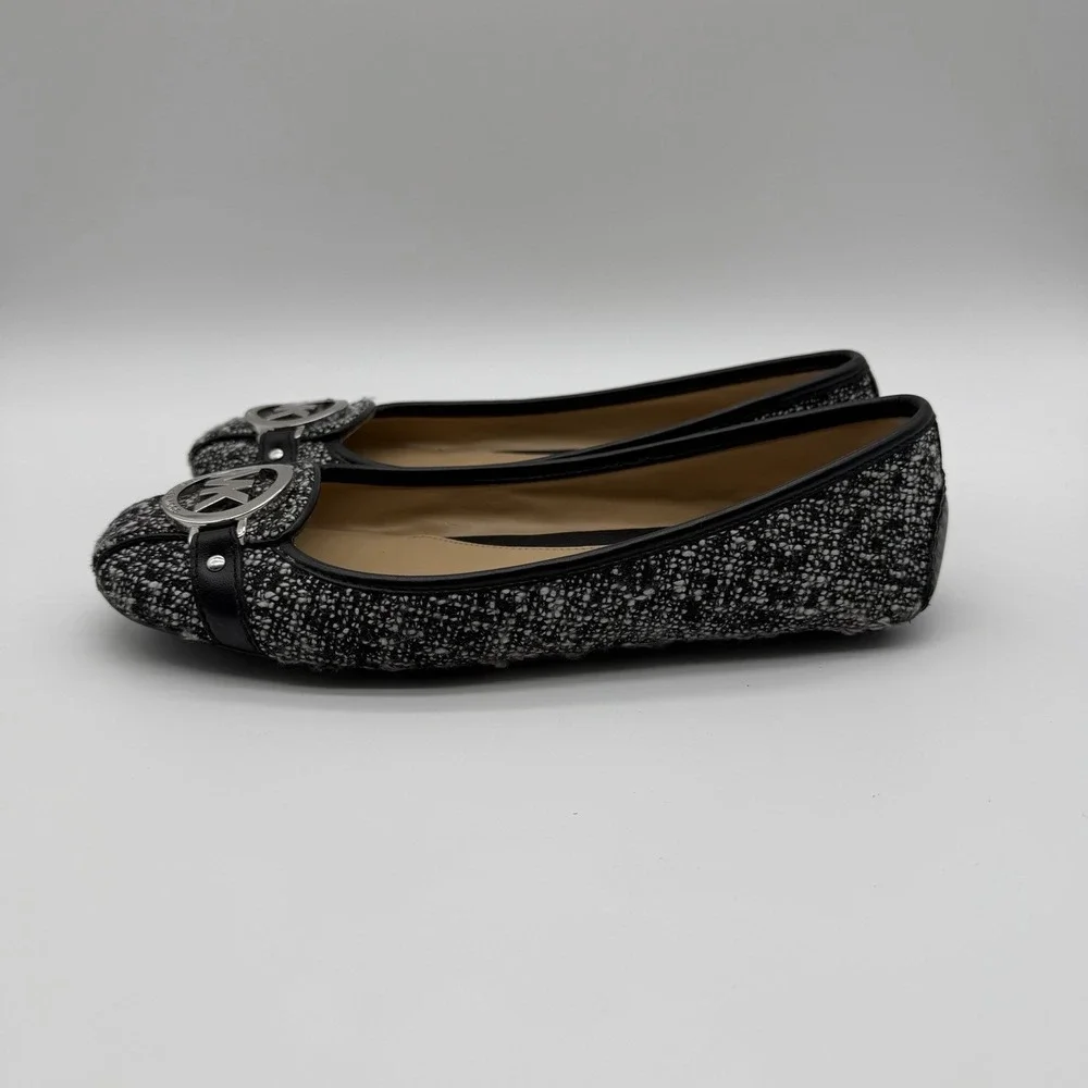 Michael Kors Women's Fulton Slip On Flats Balletcore Black White Tweed Logo 7.5